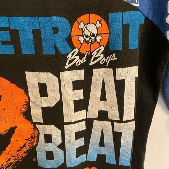 VTG Detroit Pistons Shirt Bad Boy Basketball Reworked Black Market 3 Peat - Picture 3 of 12